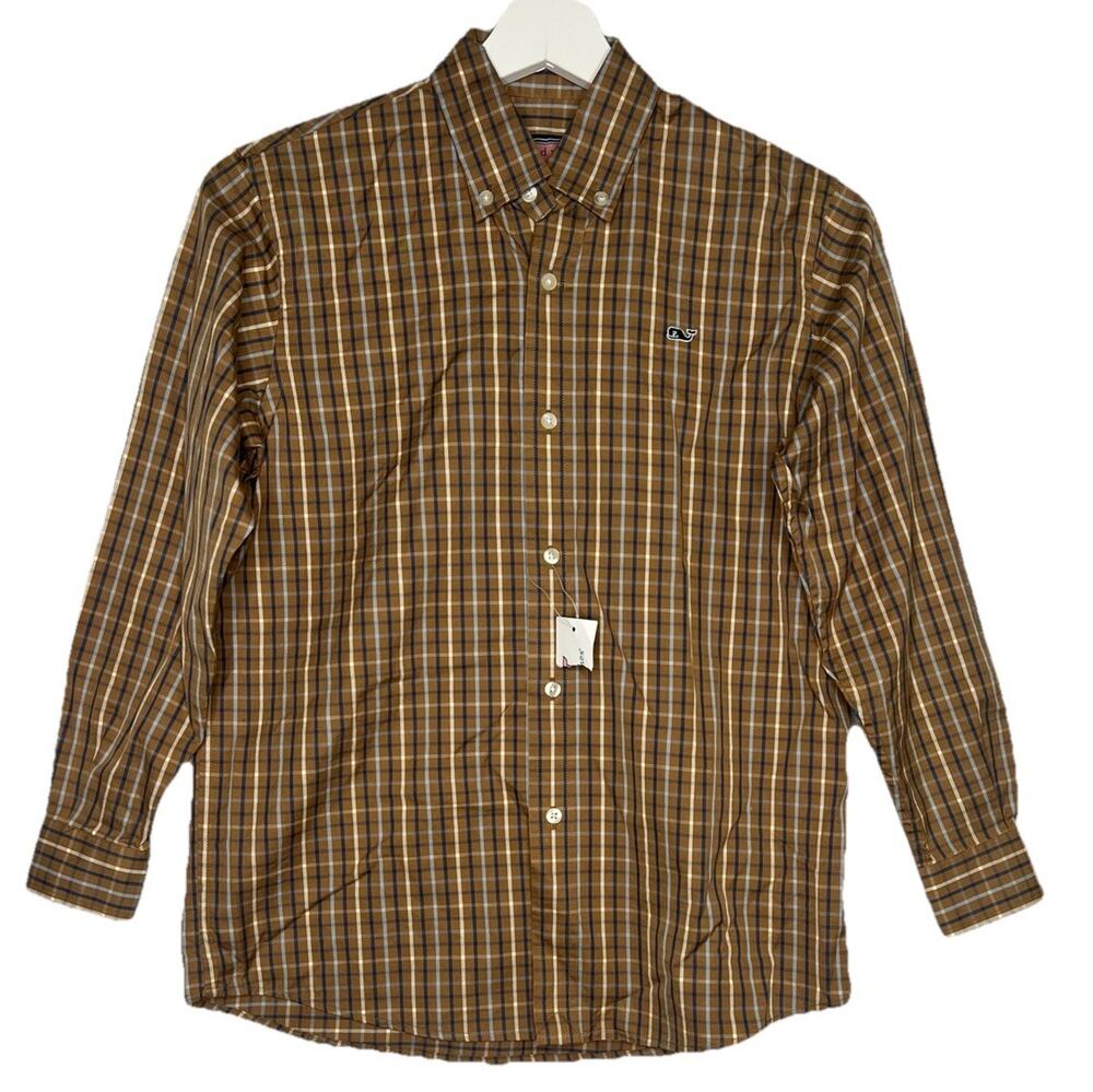 Vineyard Vines Men’s Shep & Ian Brown Plaid Button Down Dress Shirt Sz S